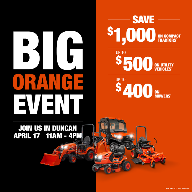 Kubota Big Orange Event Sale - Join Us April 17th